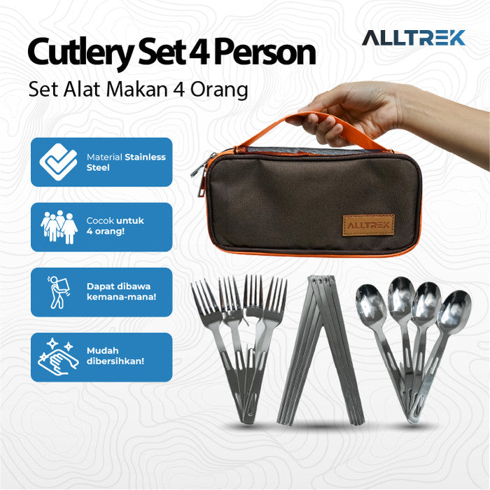 ALLTREK Set Perlengkapan Makan Outdoor Stainless 4 Person