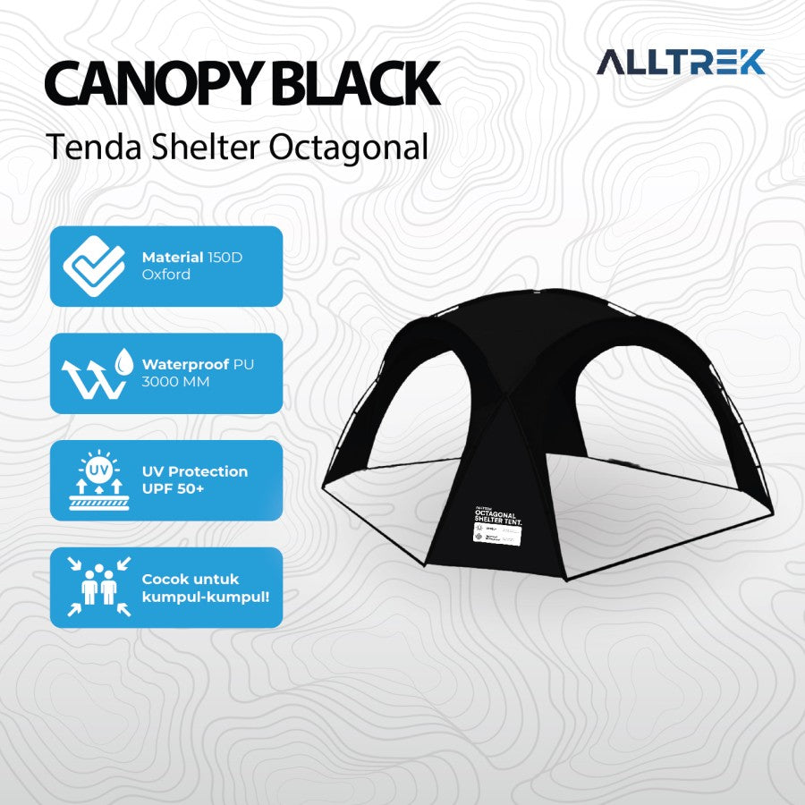 ALLTREK Tenda Canopy Black Pop Up Octagonal Shelter Tent Outdoor