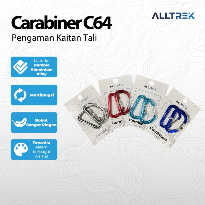 ALLTREK Aksesoris Carabiner Outdoor C64 Multifungsi D Shape Basic - Cian