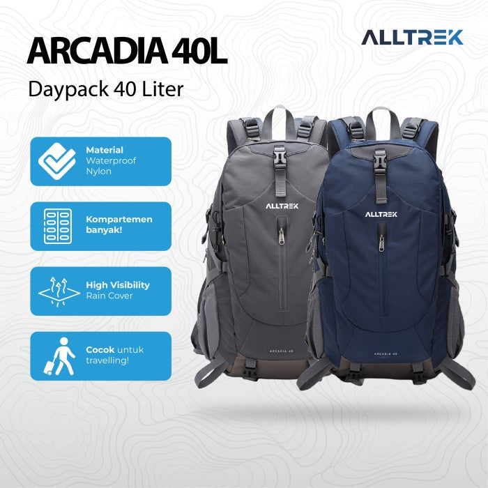 ALLTREK ARCADIA 40L Daypack กระเป๋าเป้สะพายหลังกันน้ำสำหรับเดินทางกลางแจ้ง - สีกรมท่า