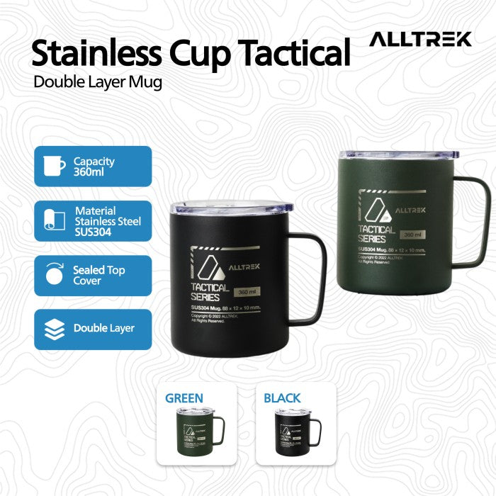 ALLTREK Stainless Cup TACTICAL Water Cup Stainless Steel Travel Cup Insulation Coffee Cup - Black