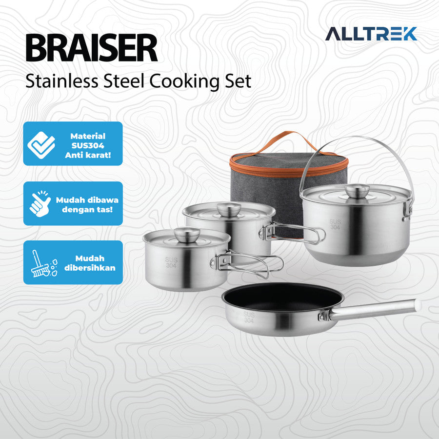 ALLTREK ชุดทำอาหารกลางแจ้ง 4in1 BRAISER เครื่องมือทำอาหารแคมป์ขนาดใหญ่