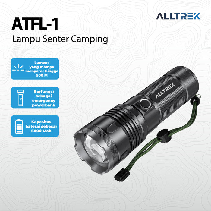 ALLTREK Lampu Senter Camping ATFL-1 Super Bright Long Range Flashlight