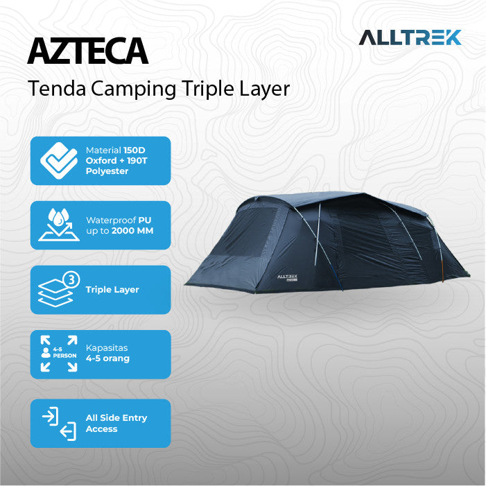 PREORDER - ALLTREK Tenda Camping AZTECA Tunnel 5P Triple Layer Waterproof Tent