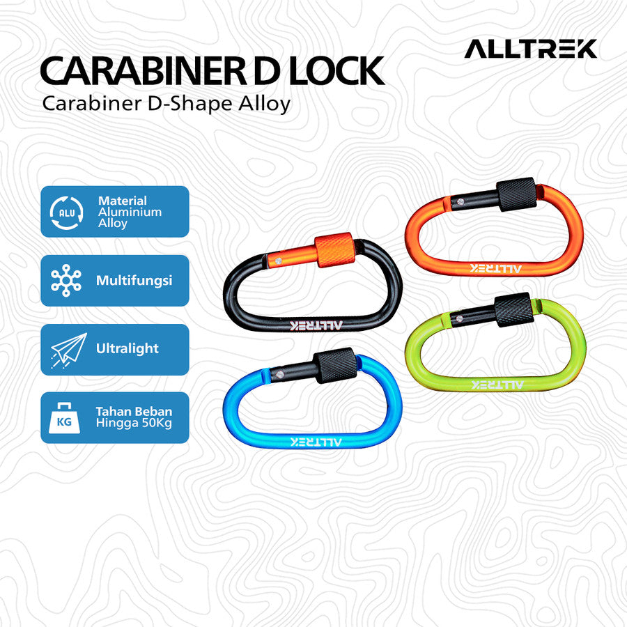 ALLTREK Aksesoris Carabiner Outdoor D-Lock Multifungsi D Shape Basic ...