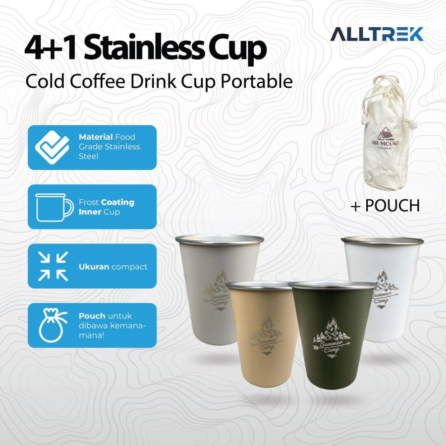 ALLTREK Stainless Cup Set 4Pcs 350ml Coffee Cold Drink Gelas Portable