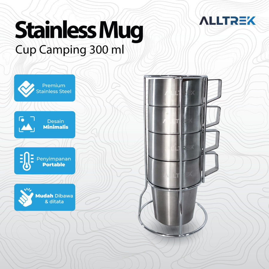 ALLTREK Stainless Cup Camping Mug 300ML 4Pcs YU044 Silver Series