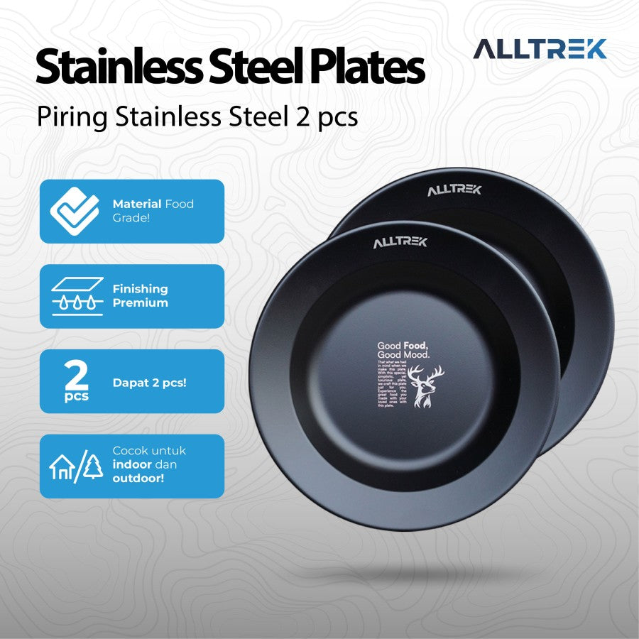 ALLTREK Piring Stainless Steel BLACK Serbaguna 2pcs Outdoor Plate