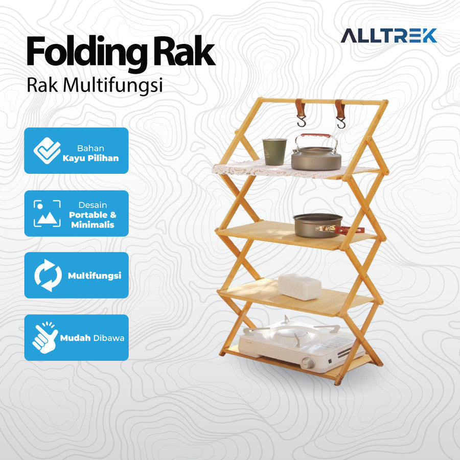 ALLTREK Folding Rack Camping Rak Kayu Lipat Portable Multifungsi ...