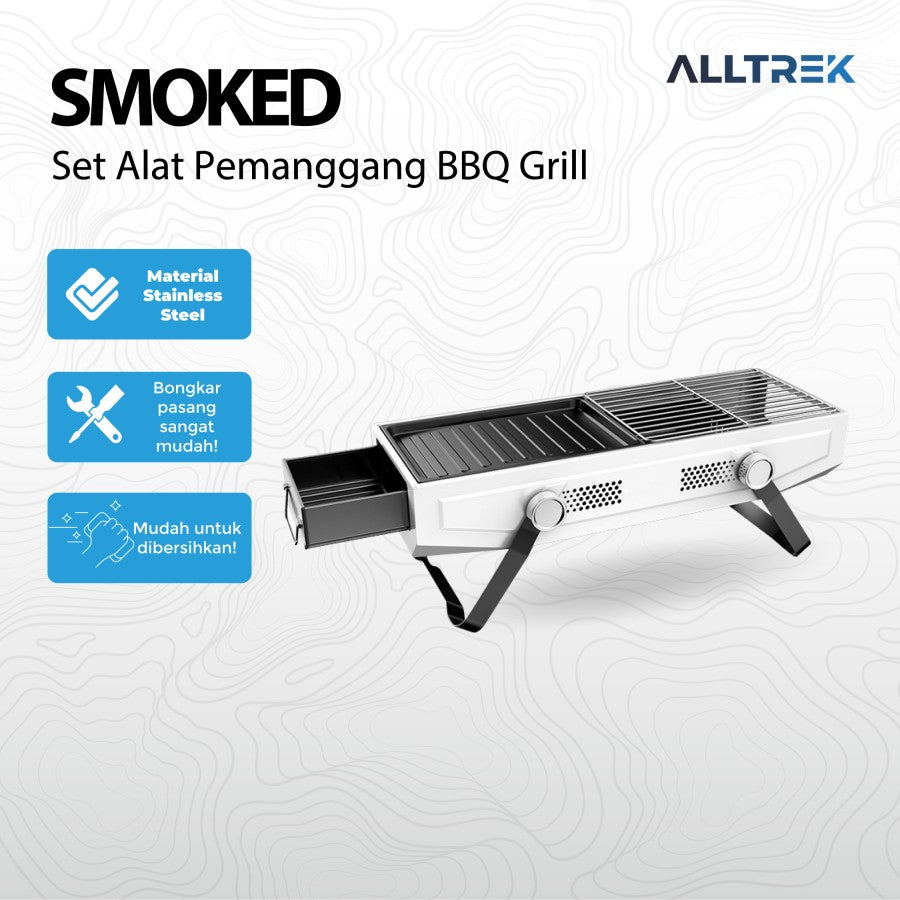 ALLTREK Set Alat Pemanggang BBQ Grill SMOKED WHITE Outdoor Portable