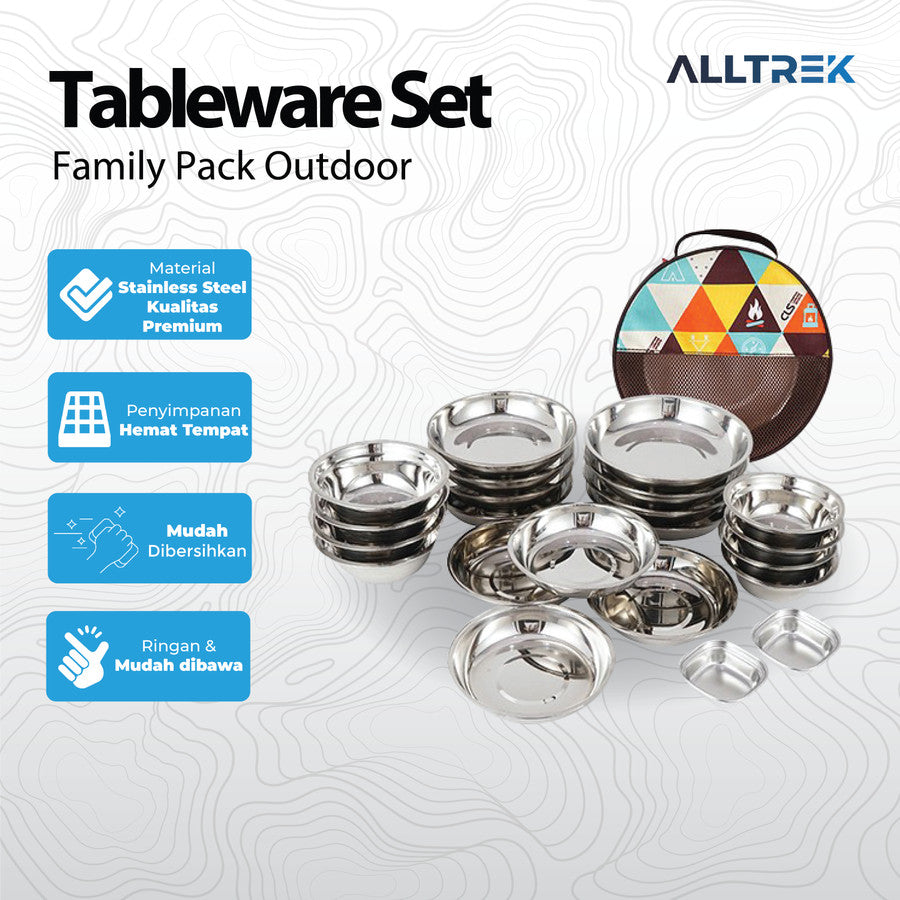 ALLTREK Tableware Family Pack 22 ชิ้นชุดตั้งแคมป์กลางแจ้งแบบพกพา